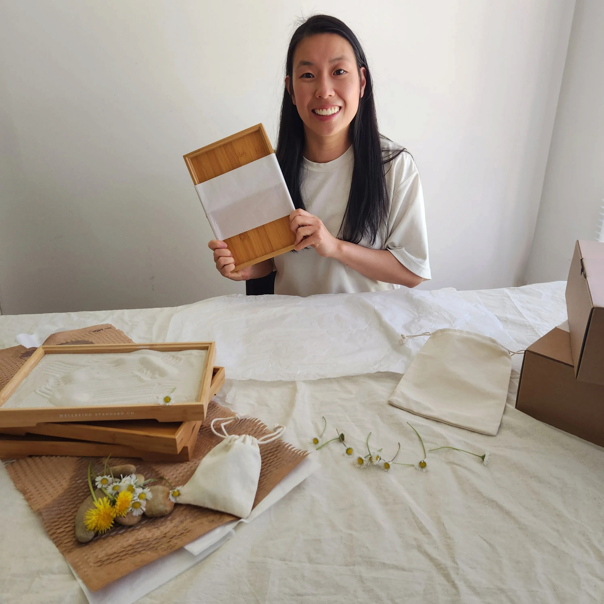 Annie, founder of Wellbeing Standard Co., with The Resetter